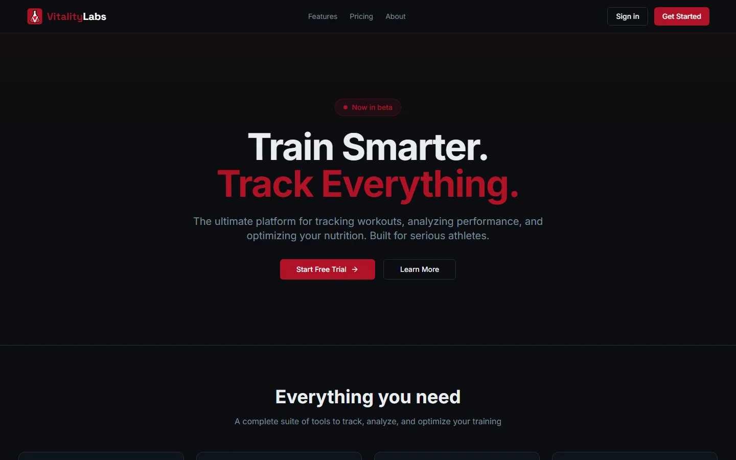 VitalityLabs — the landing page